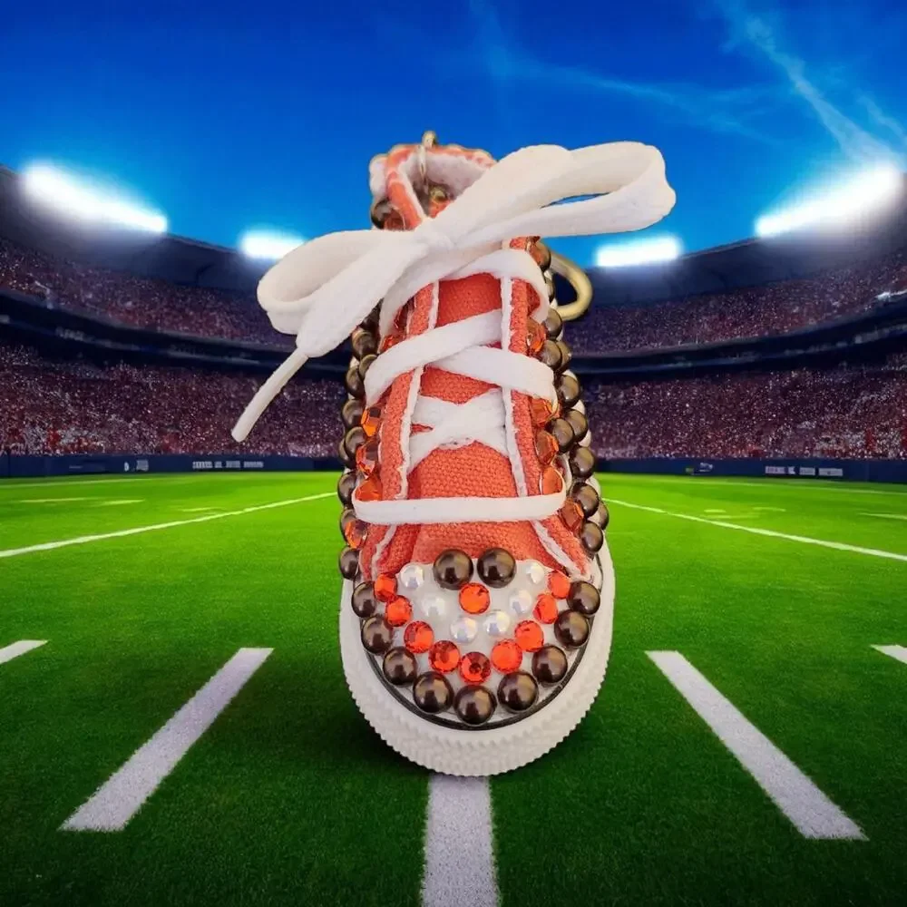 Cleveland Browns # 12 Shoe Keychain Orange and‎ Brown Custom Made
